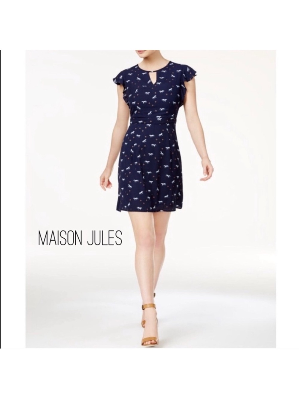 MAISON JULES Navy Pony Print
Mini Dress Med NWT